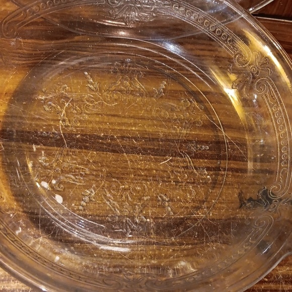 Vtg Fire King Philbe clear glass pie pan plate depression EAPG set of 2 - Picture 3 of 5